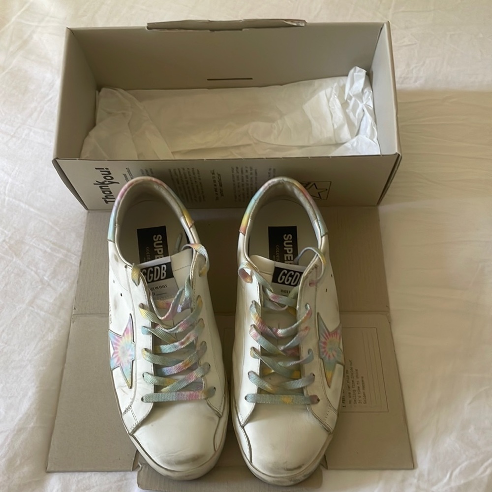 Superstar distressed tie-dyed leather sneakers size 38